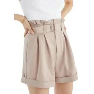Just Fab Women's Taupe Poly/Rayon/Spandex Lightweight Paperbag Shorts w Pockets